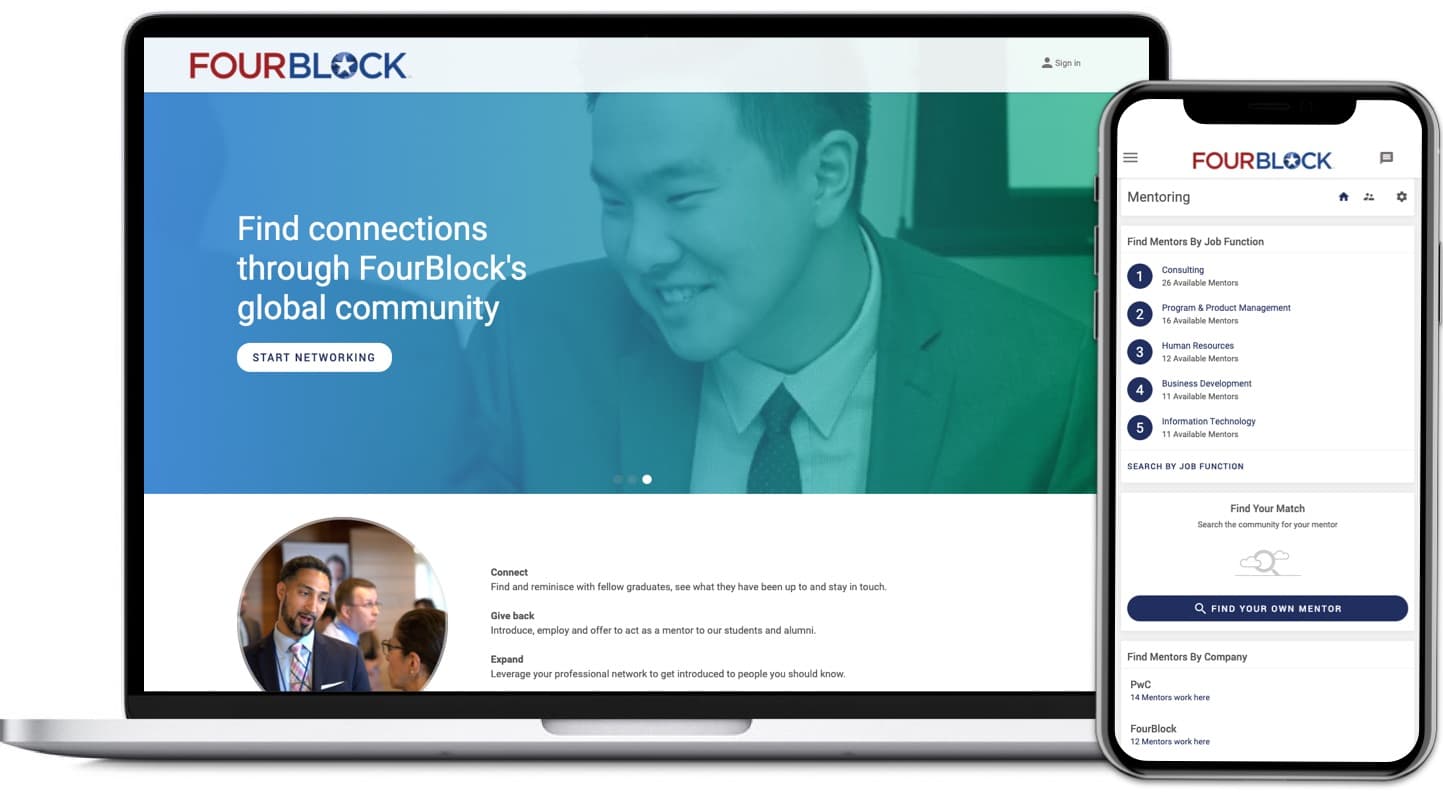 FourBlock Connect app on desktop and mobile phone